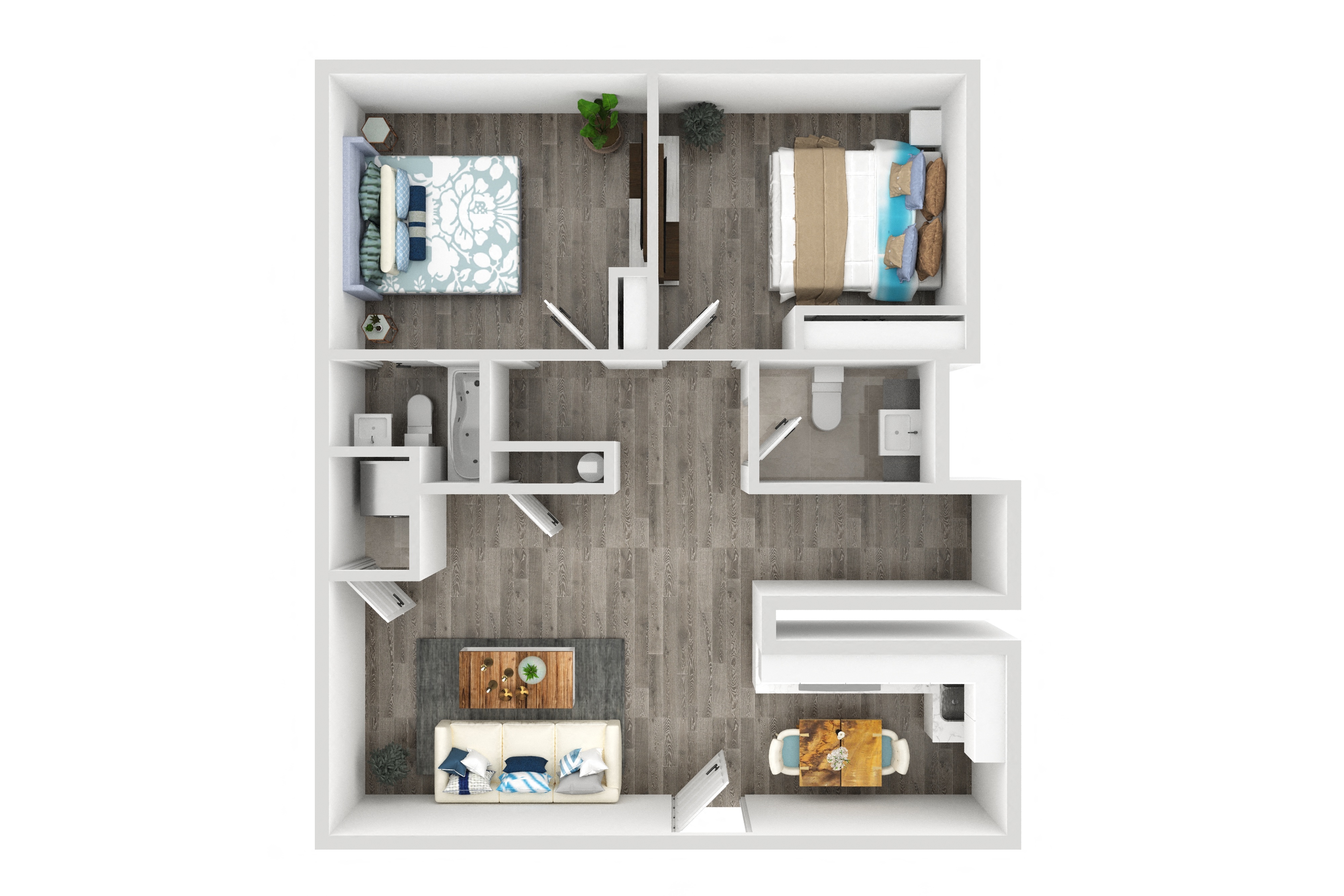 Floor plan for 2 beds, 1 bath, 730 sqft